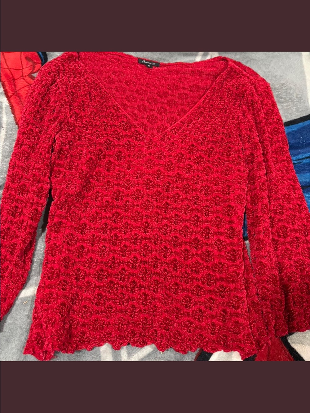 Arden B Red Textured V-Neck Sweater